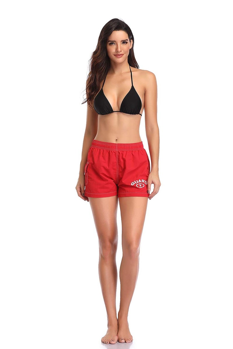 Adoretex Women's Guard Athletic Quick Dry Swim Board Shorts, 3" Inseam Lightweight Elastic Waistband Board Shorts (FGB013) - Red - Large - Image 2